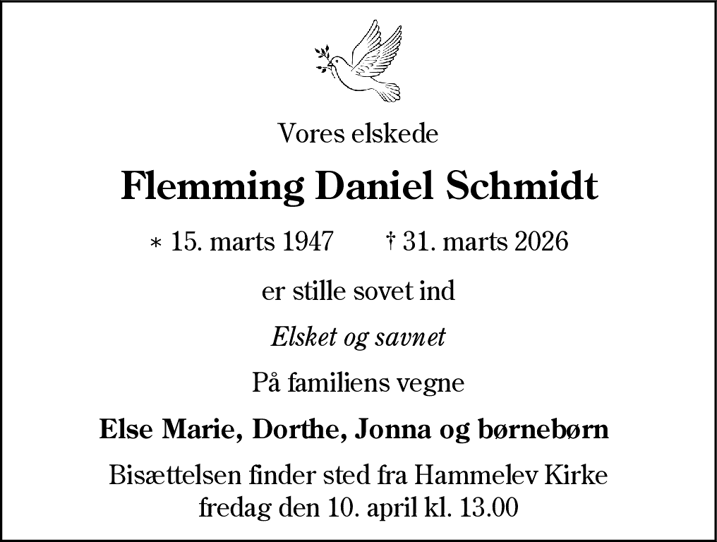 Dødsannonce for Flemming Daniel Schmidt
