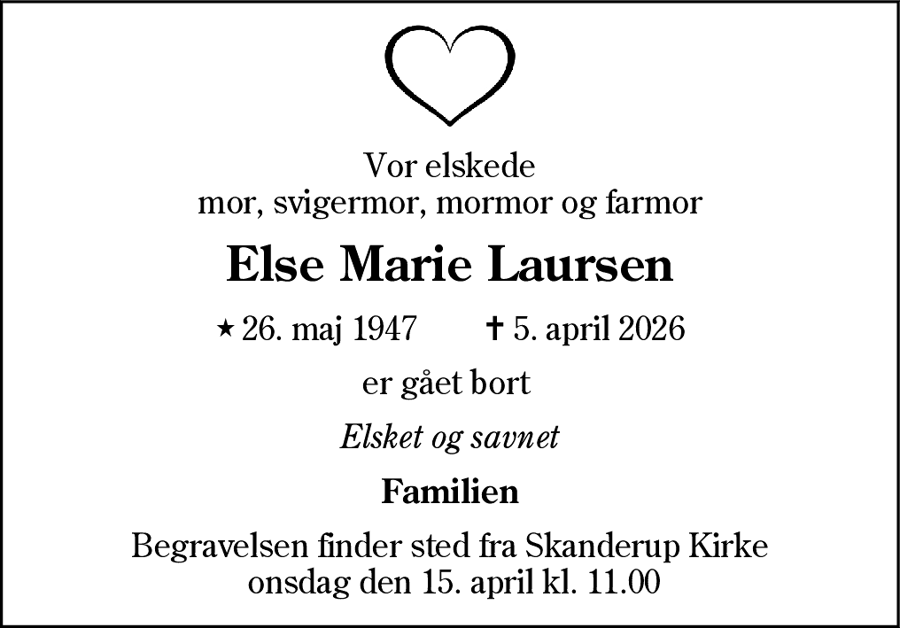 Dødsannonce for Else Marie Laursen
