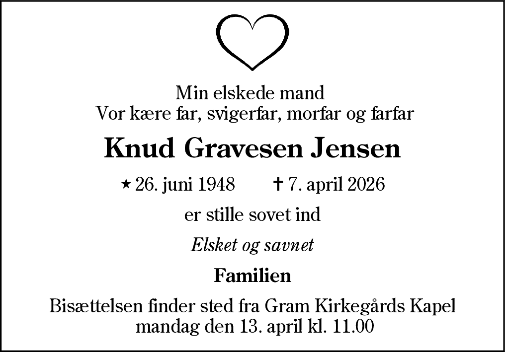 Dødsannonce for Knud Gravesen Jensen