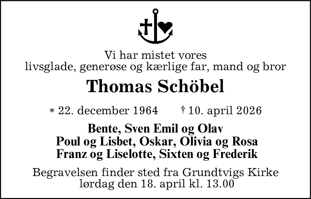 Dødsannonce for Thomas Schöbel