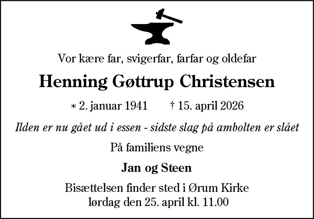 Dødsannonce for Henning Gøttrup Christensen