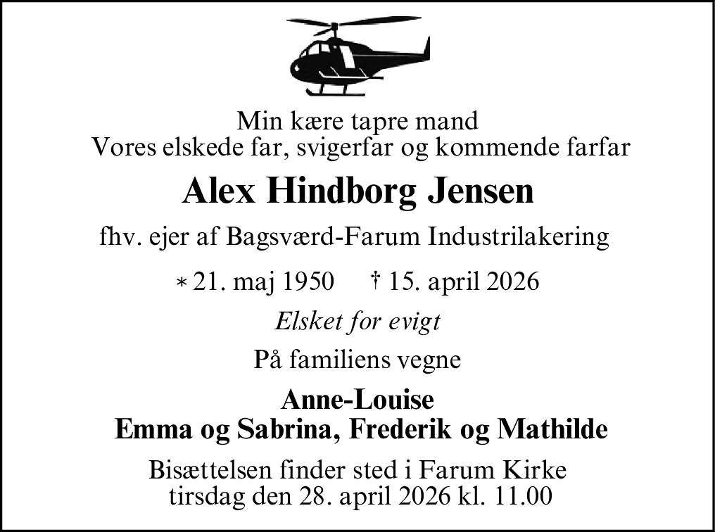Dødsannonce for Alex Hindborg Jensen