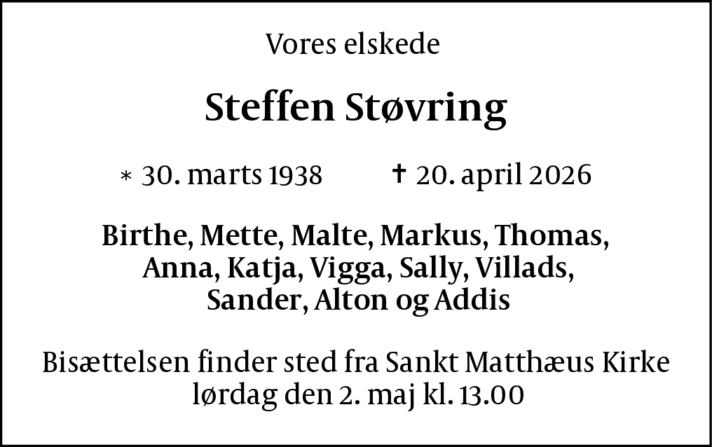 Dødsannonce for Steffen Støvring