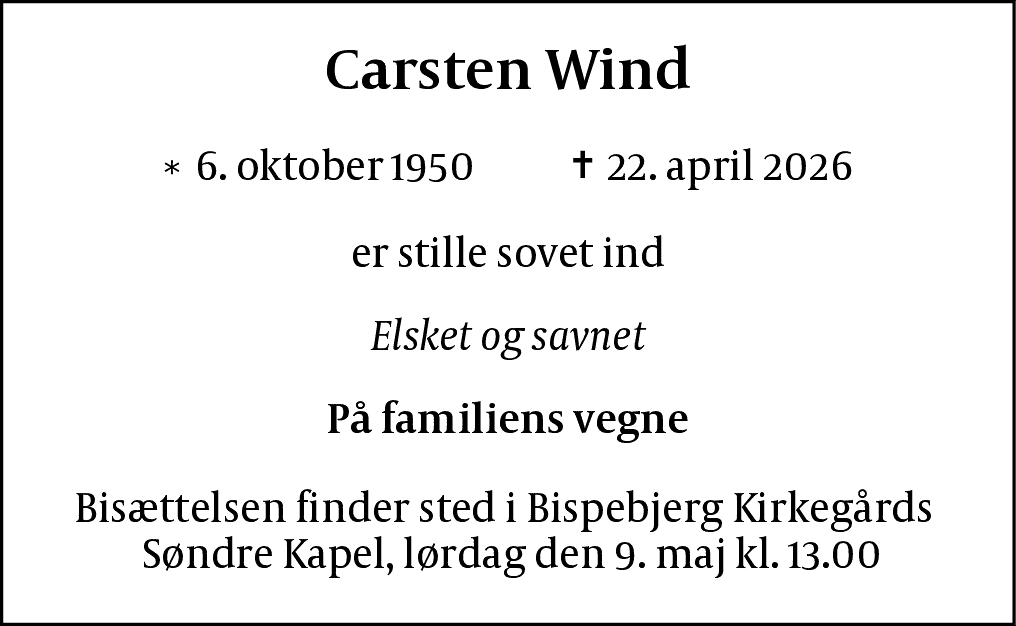 Dødsannonce for Carsten Wind