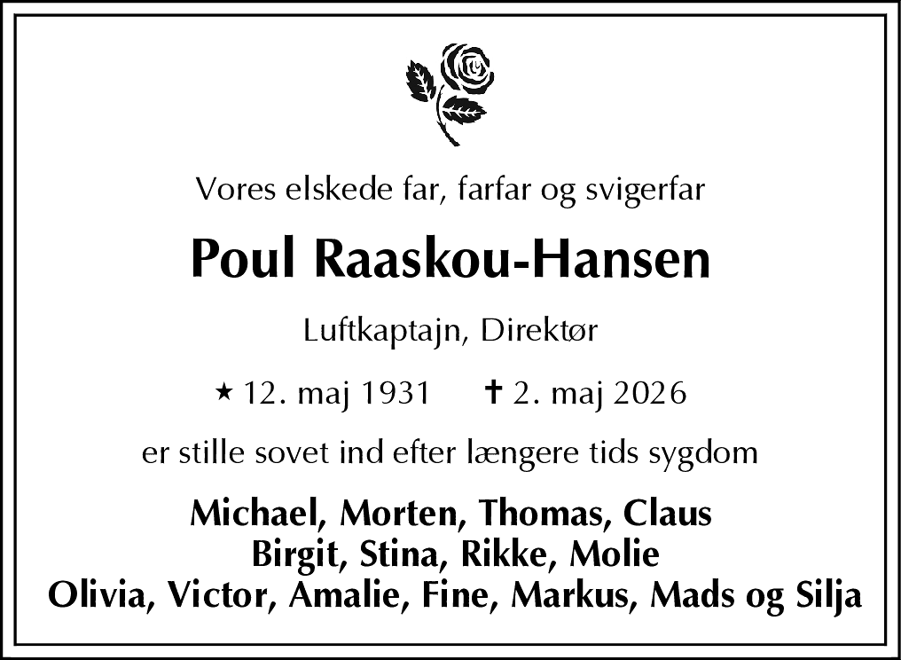 Dødsannonce for Poul Raaskou-Hansen