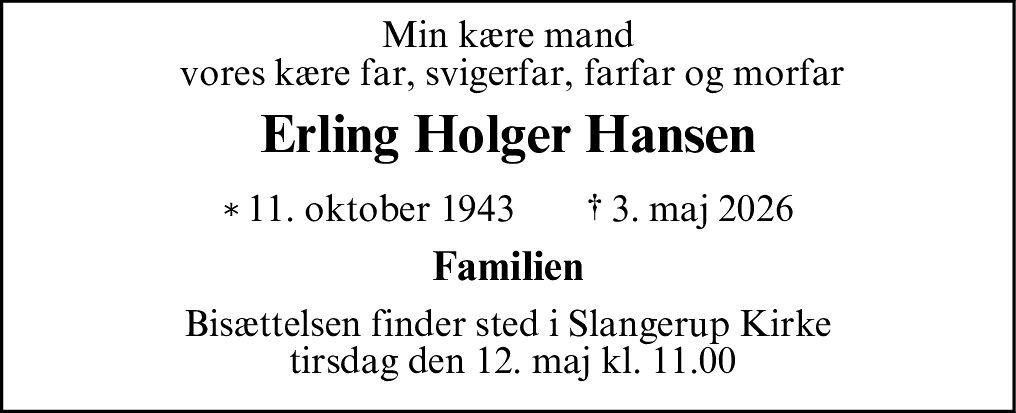 Dødsannonce for Erling Holger Hansen