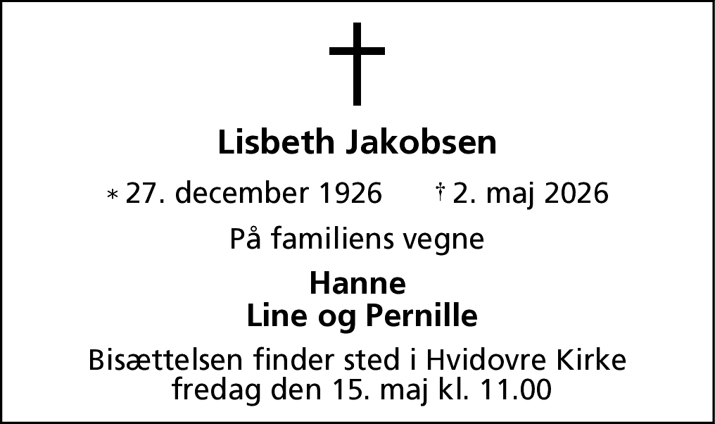 Dødsannonce for Marie Elisabeth Jakobsen