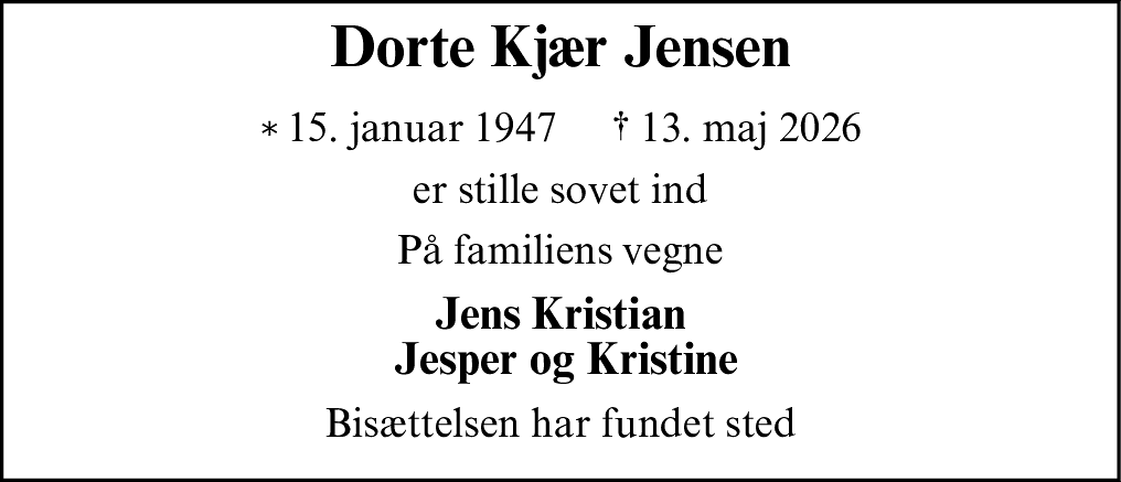 Dødsannonce for Dorte Kjær Jensen