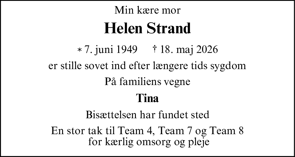 Dødsannonce for Helen Mariann Strand