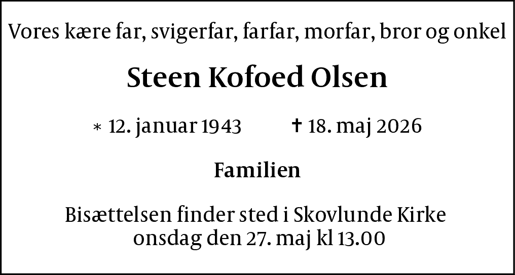 Dødsannonce for Steen Kofoed Olsen