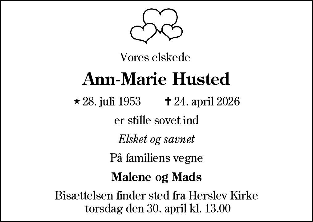 Dødsannonce for Ann-Marie Husted