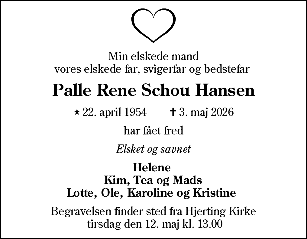 Dødsannonce for Palle Rene Schou Hansen