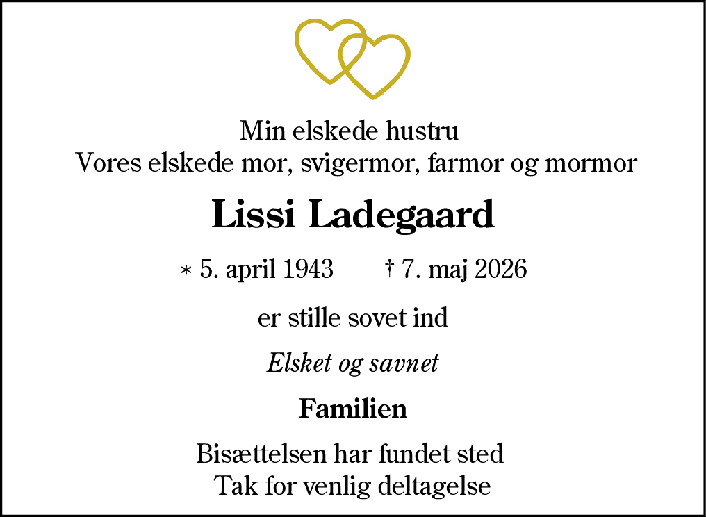 Dødsannonce for Lissi Ladegaard