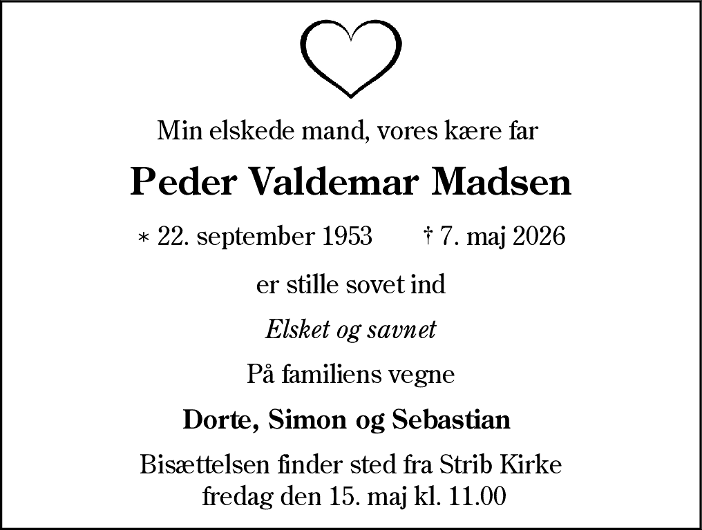 Dødsannonce for Peder Valdemar Madsen