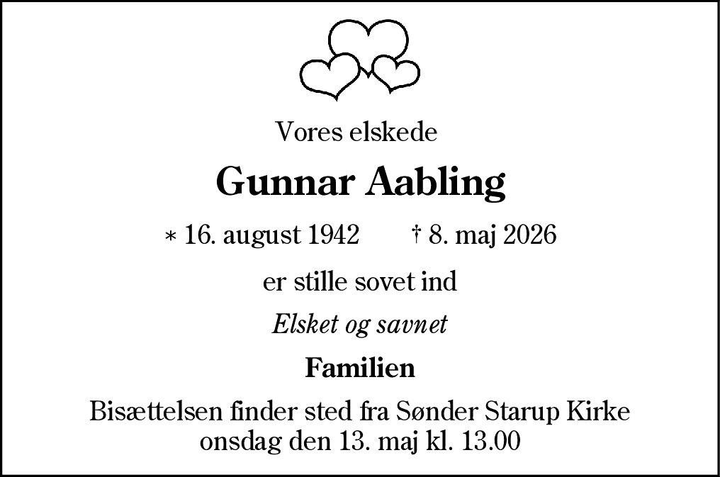 Dødsannonce for Gunnar Aabling