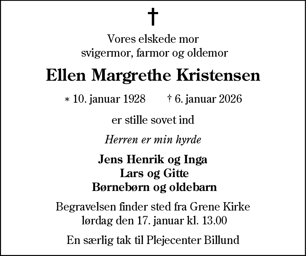 Dødsannonce for Ellen Margrethe Kristensen