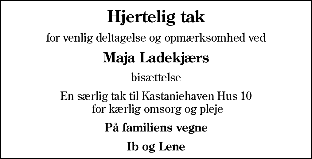 Dødsannonce for Maja Ladekjær