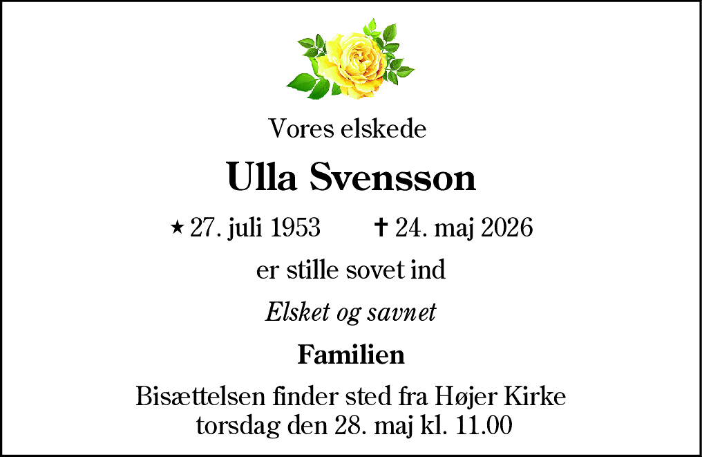 Dødsannonce for Ulla Svensson