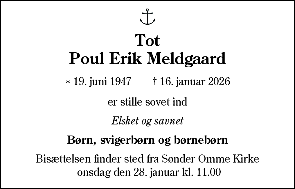 Dødsannonce for Poul Erik Meldgaard