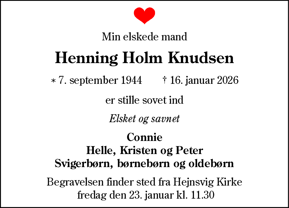 Dødsannonce for Henning Holm Knudsen