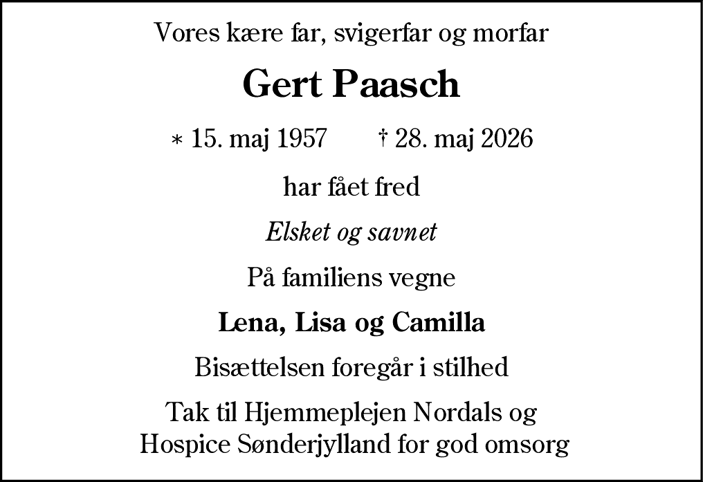 Dødsannonce for Gert Paasch