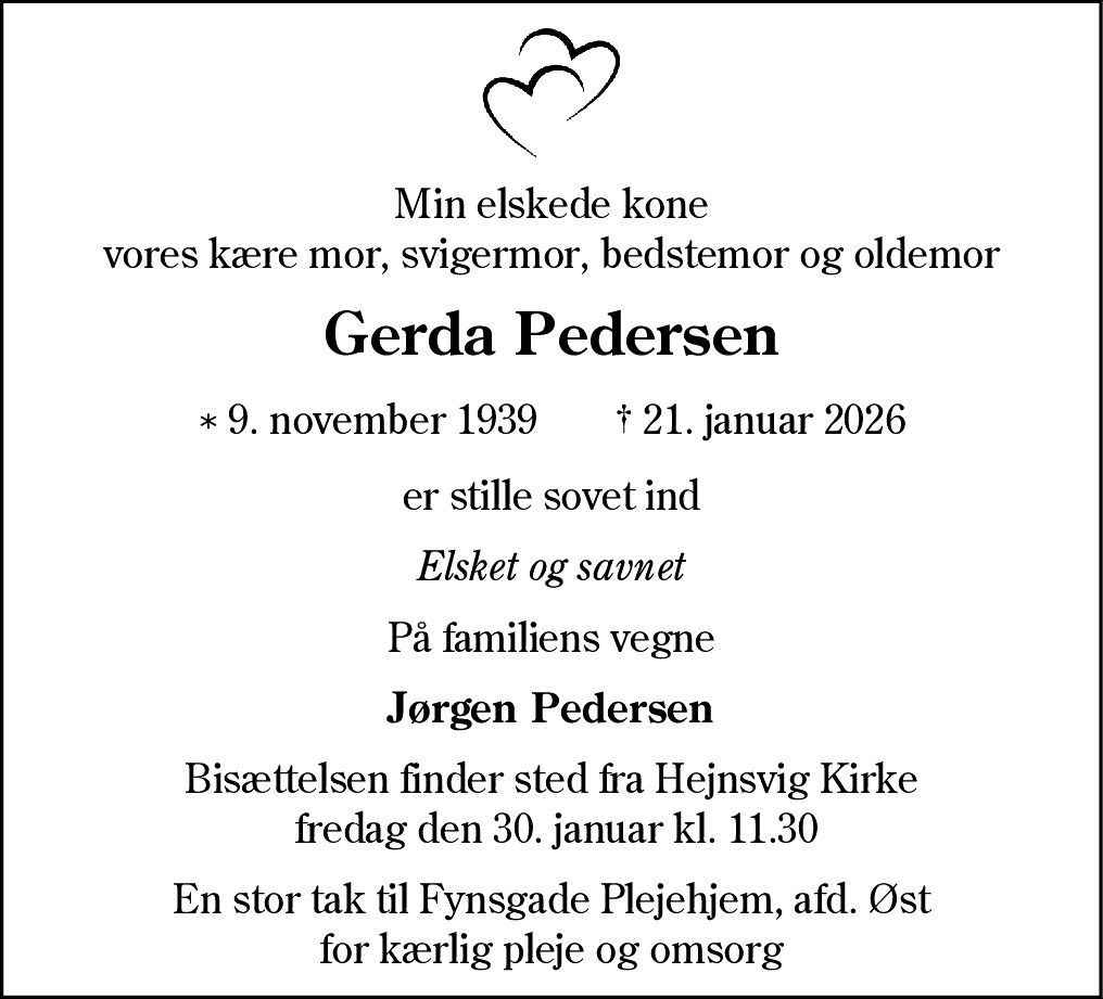 Dødsannonce for Gerda Pedersen
