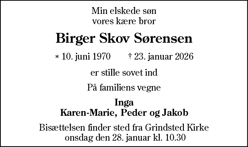 Dødsannonce for Birger Skov Sørensen