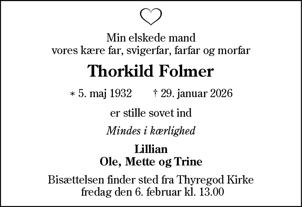 Dødsannonce for Thorkild Folmer