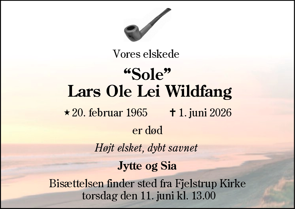 Dødsannonce for Lars Ole Lei Wildfang