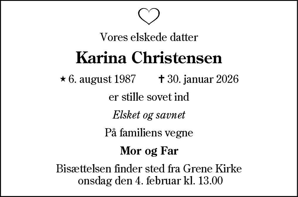 Dødsannonce for Karina Christensen