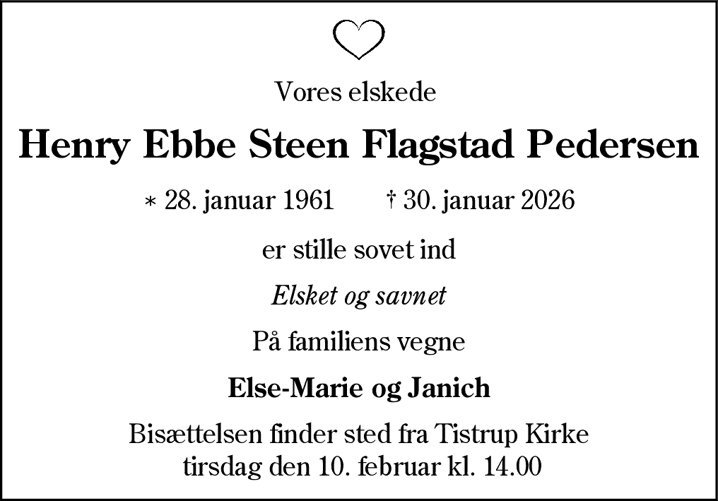 Dødsannonce for Henry Ebbe Steen Flagstad Pedersen