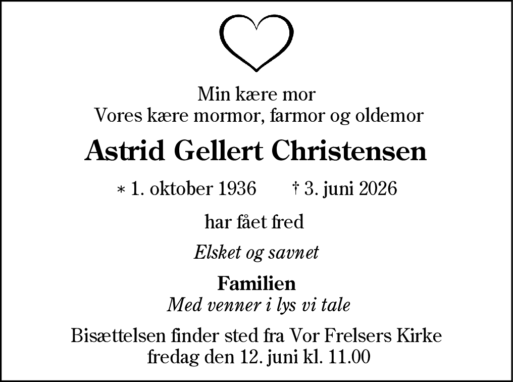 Dødsannonce for Astrid Gellert Christensen