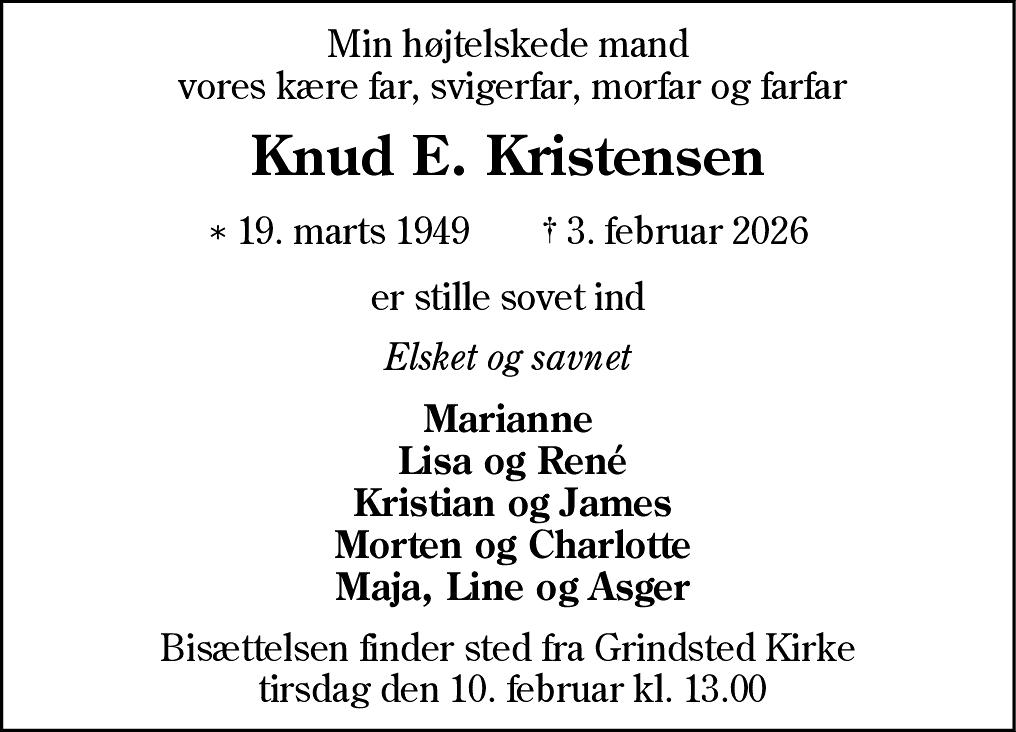 Dødsannonce for Knud Erik Kristensen