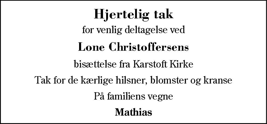 Dødsannonce for Lone Christoffersen