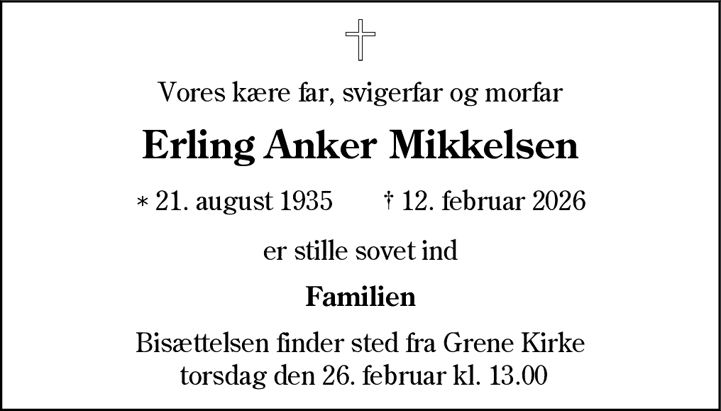 Dødsannonce for Erling Anker Mikkelsen