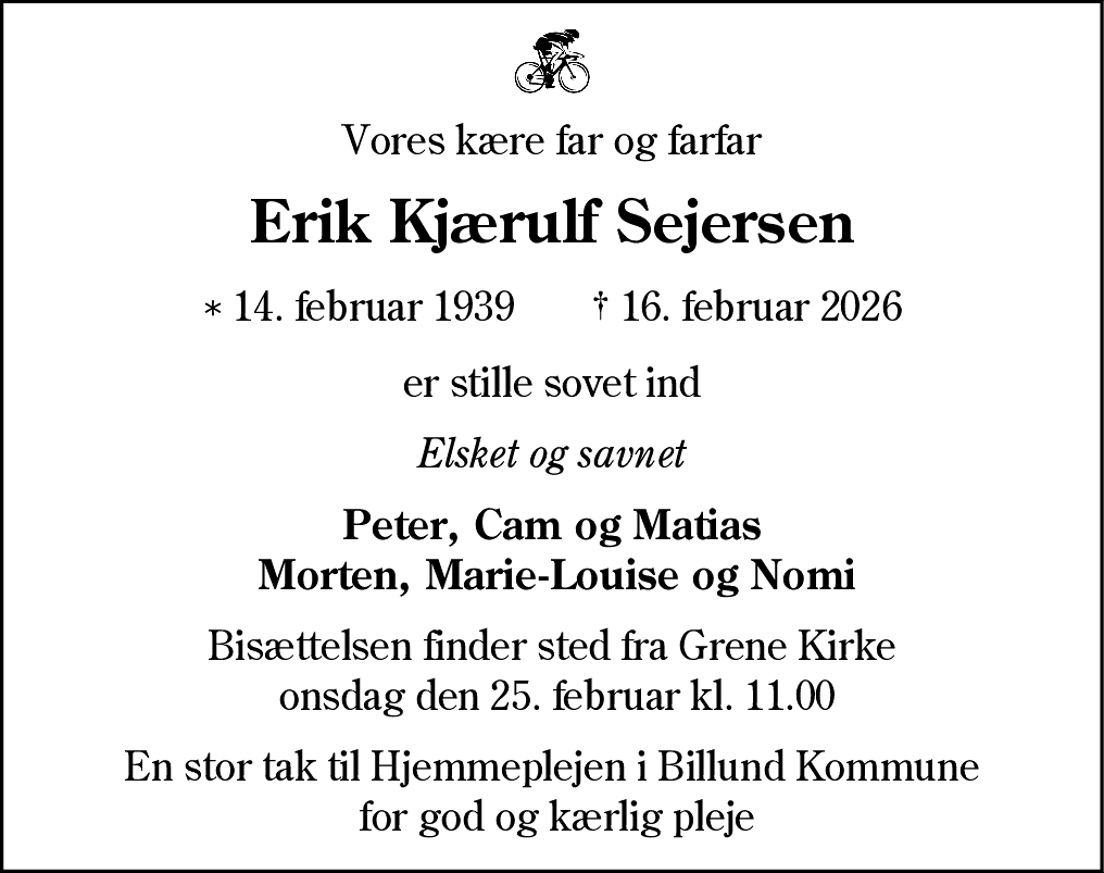 Dødsannonce for Erik Kjærulf Sejersen