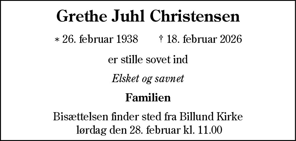 Dødsannonce for Grethe Christensen