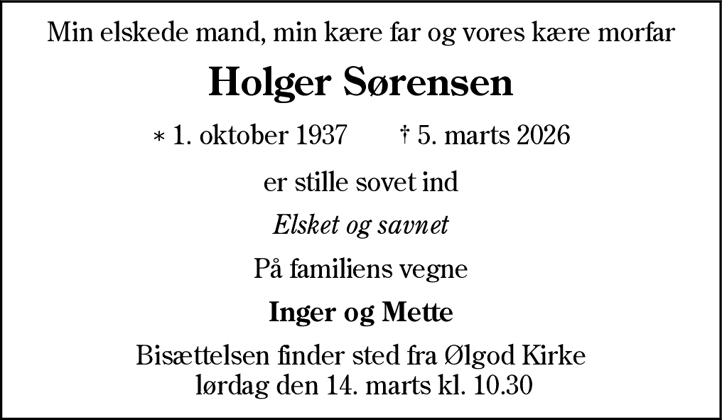 Dødsannonce for Holger Sørensen