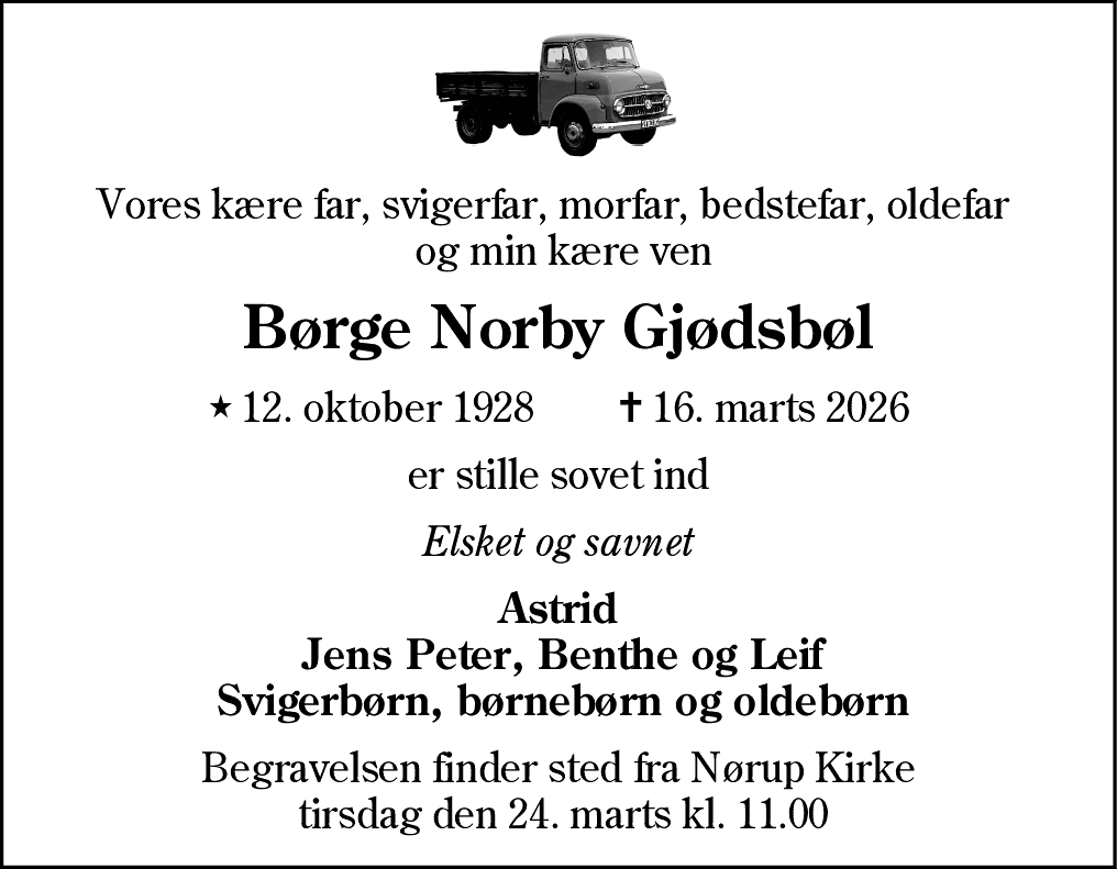 Dødsannonce for Børge Norby Gjødsbøl