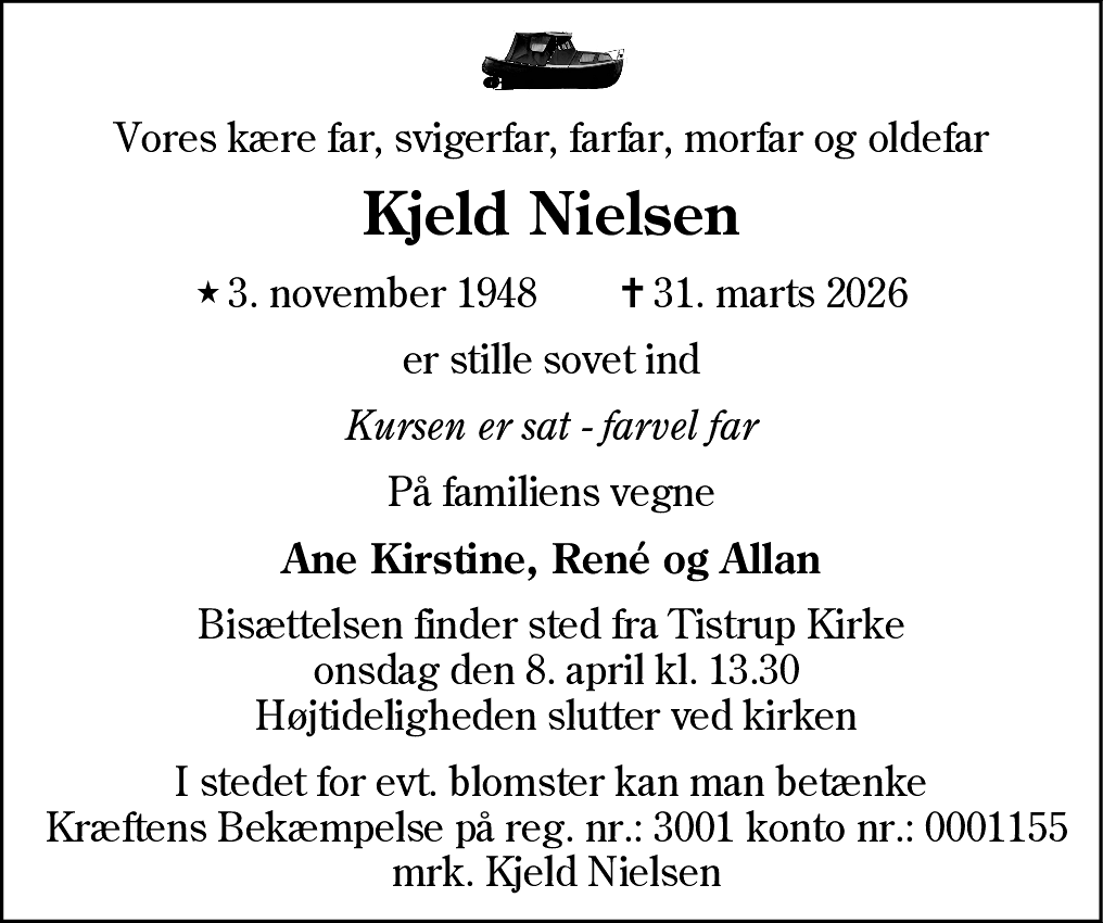Dødsannonce for Kjeld Nielsen