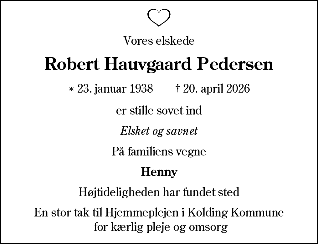 Dødsannonce for Robert Hauvgaard Pedersen