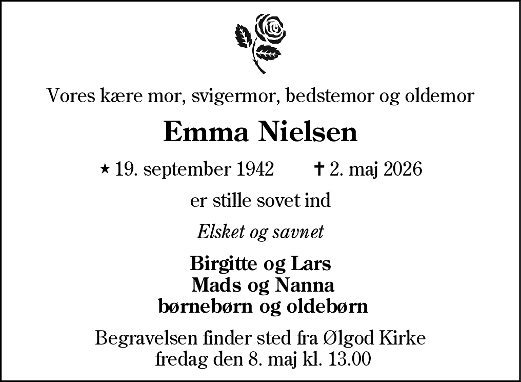 Dødsannonce for Emma Nielsen