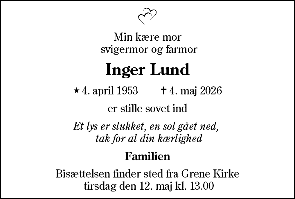 Dødsannonce for Inger Lund