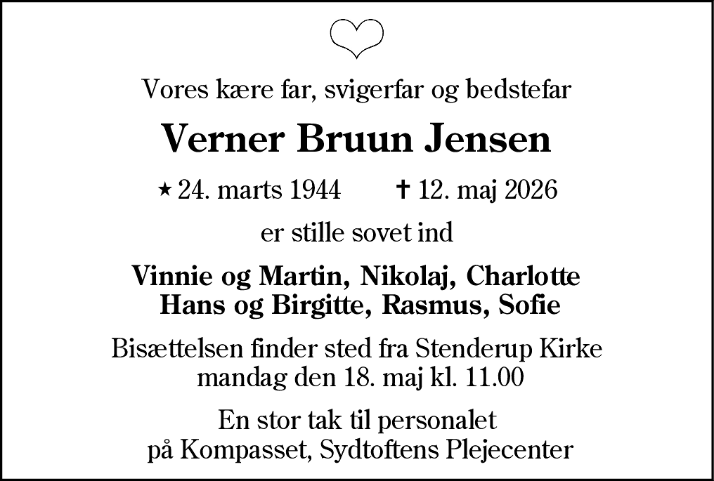 Dødsannonce for Verner Bruun Jensen
