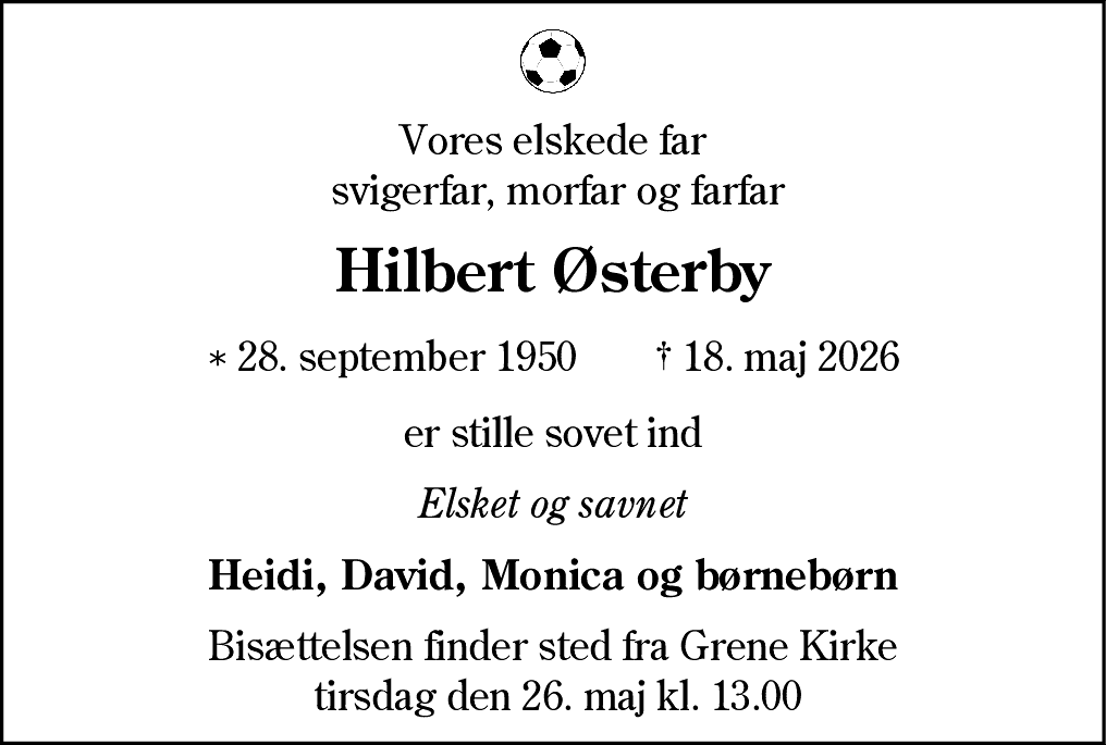 Dødsannonce for Hilbert Østerby