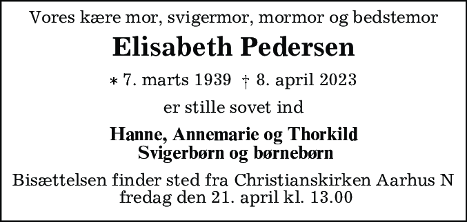 Dødsannonce for Elisabeth Pedersen