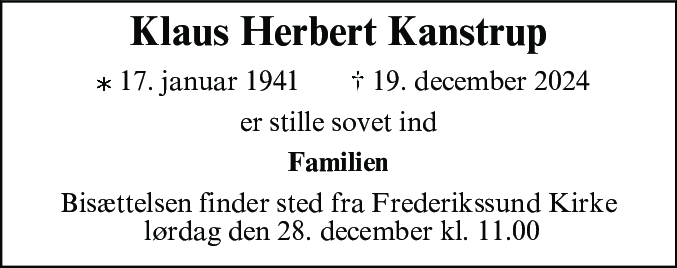 Dødsannonce for Klaus Herbert Kanstrup
