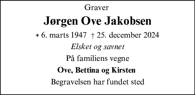 Dødsannonce for Jørgen Ove Jakobsen