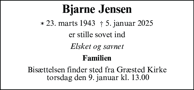 Dødsannonce for Bjarne Jensen