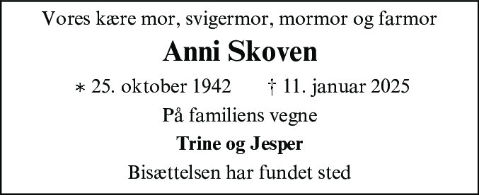Dødsannonce for Anni Skoven